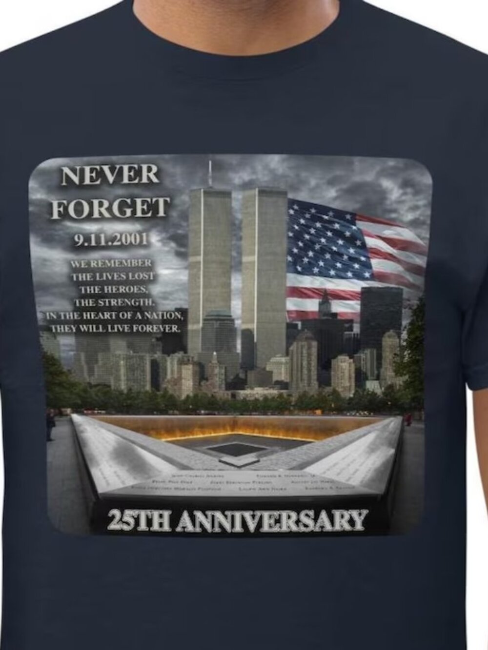 Never Forget 9-11 T-Shirt - 25th Anniversary Memorial Shirt Twin Towers American